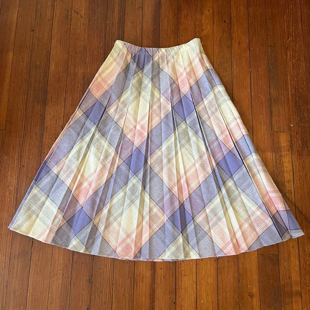 Vintage 80's Purple and Pink Plaid Wool Skirt Parsons Place Ltd Size 25